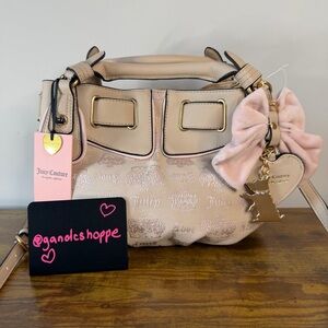 New Juicy Couture Juicy Fan Club Satchel Crossbody Handbag Beige Light Pink Y2K